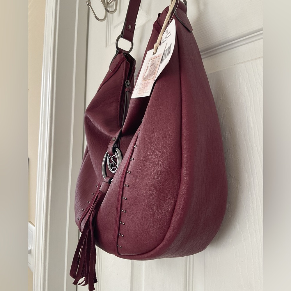 Jessica Simpson Burgundy Hobo Handbag Studded Tassel New With Tags - Picture 2 of 9